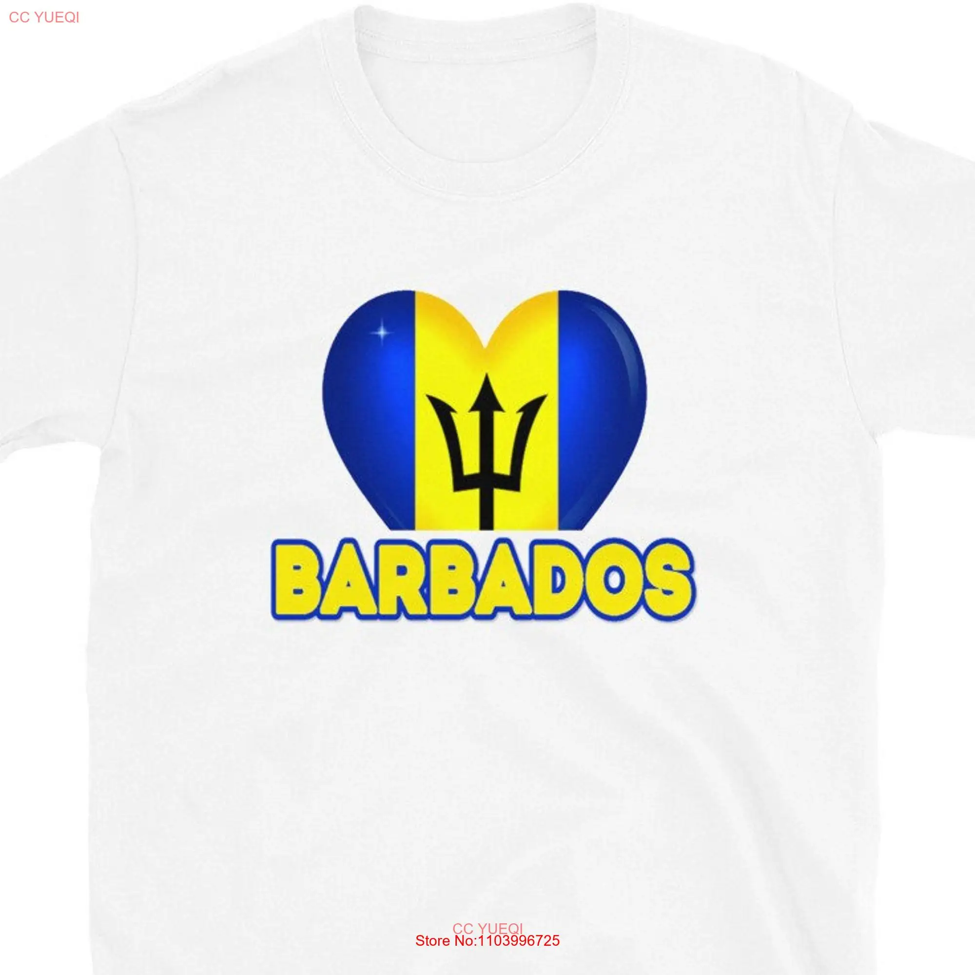 Barbados T Shirt Barbadian Heart Flag Of Caribbean Travel Bajan Vacation Form  long or short sleeves