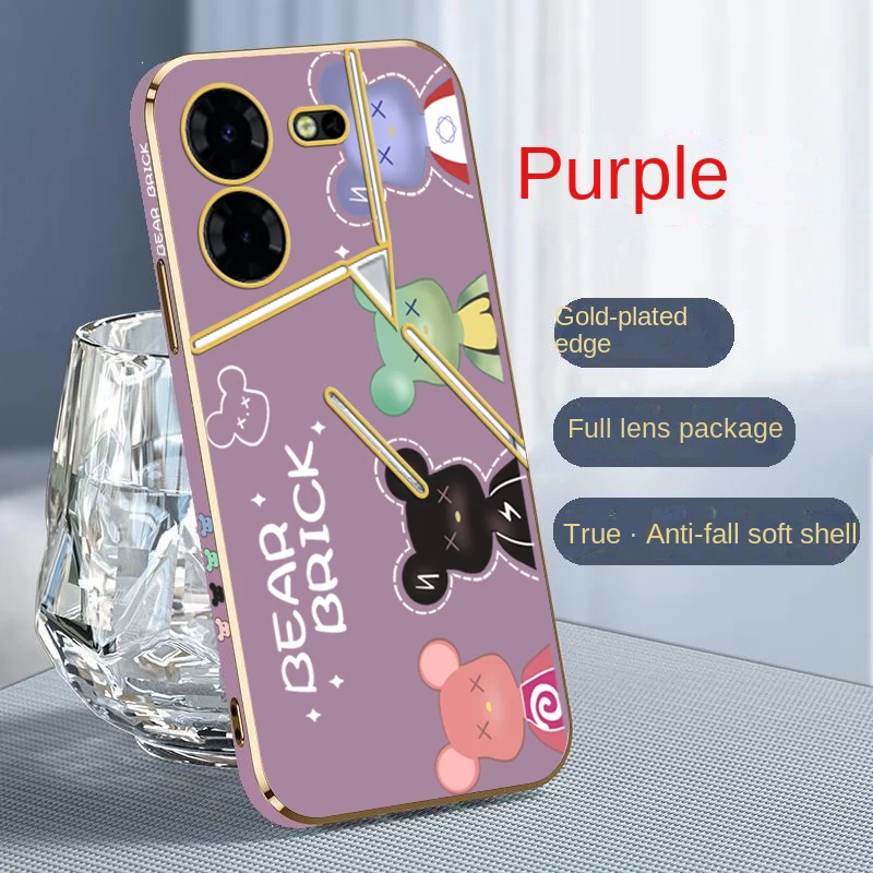 Funda de oso sombrío para Tecno Pova 5 Pro Pova 4 3 Neo 2 Pro, cubierta suave galvanizada