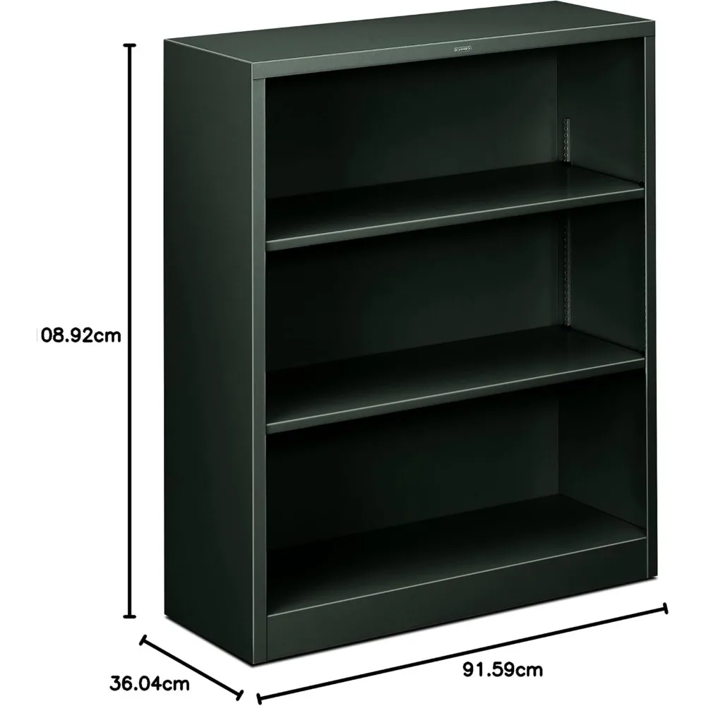 خزانة كتب معدنية - خزانة كتب ذات 3 أرفف، 34-1/2 عرض × 12-5/8 عمق × 41 ساعة، فحمي (HHS42ABC)