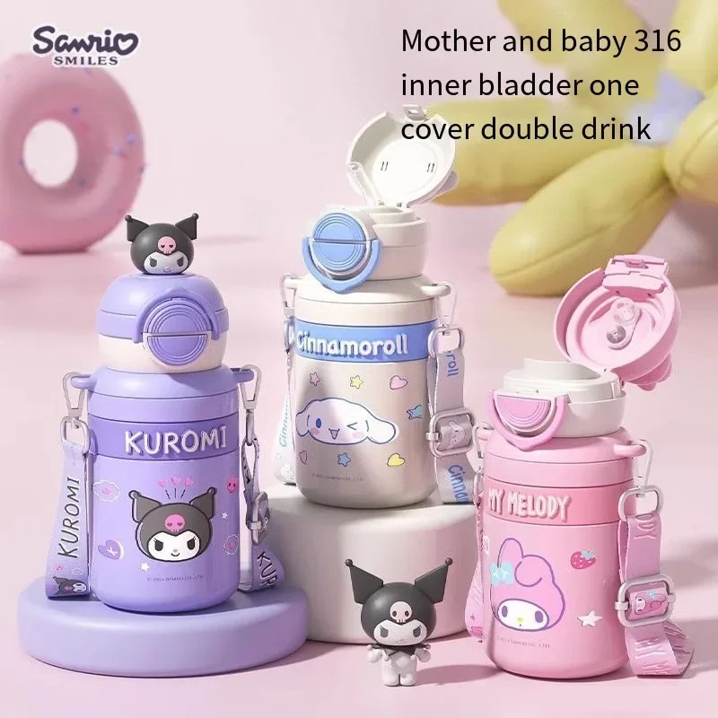 Sanrio Kuromi çocuk Termos Bardak Iyi Görünüyor Saman 316 Gıda Sınıfı Taşınabilir Çift içme bardağı Çocuklar için Sevimli Hediyeler Yeni 2024