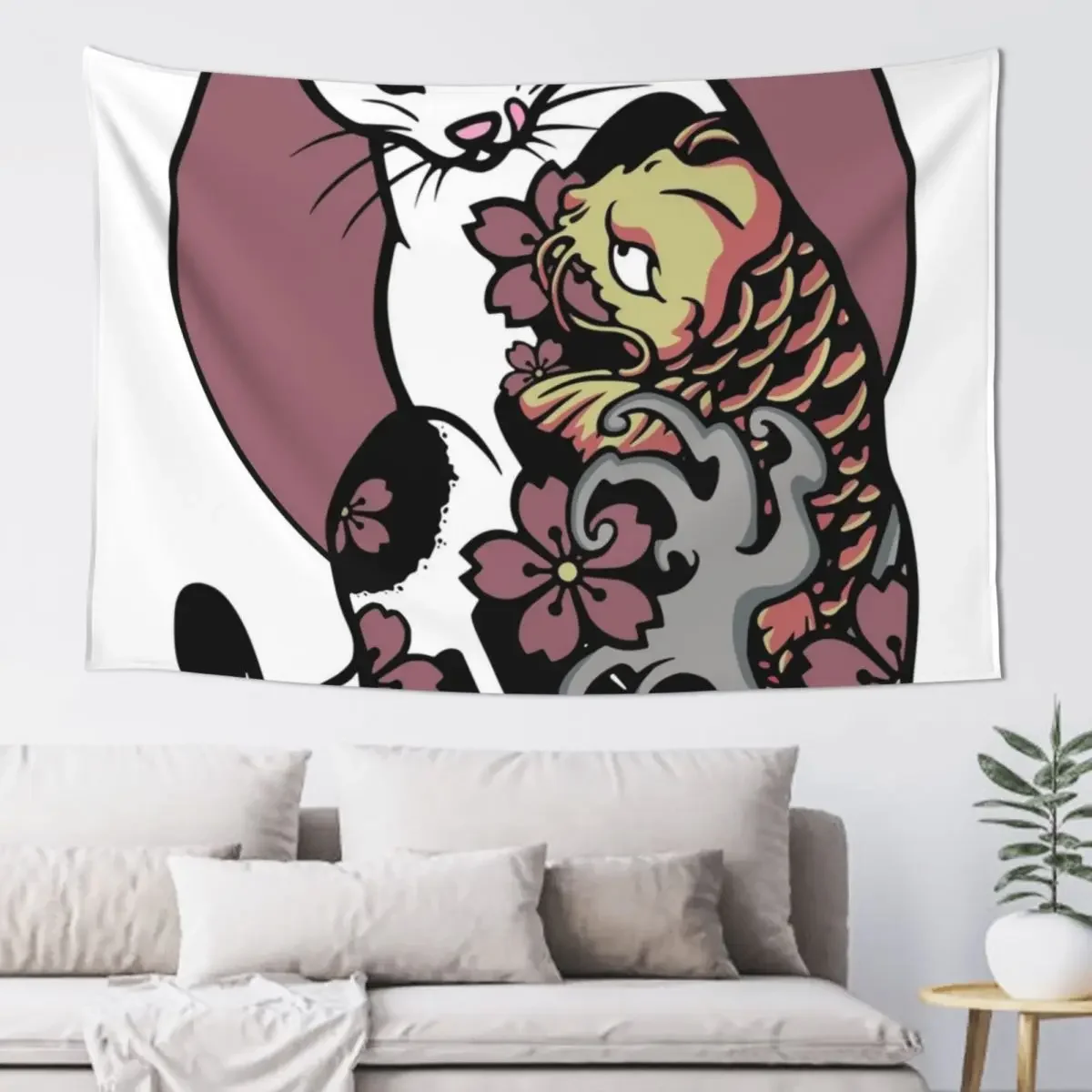 Monmon cat - Cat with japanese tattoo -Ko? Fish Tapestry Christmas Decoration Wall Coverings Tapestry