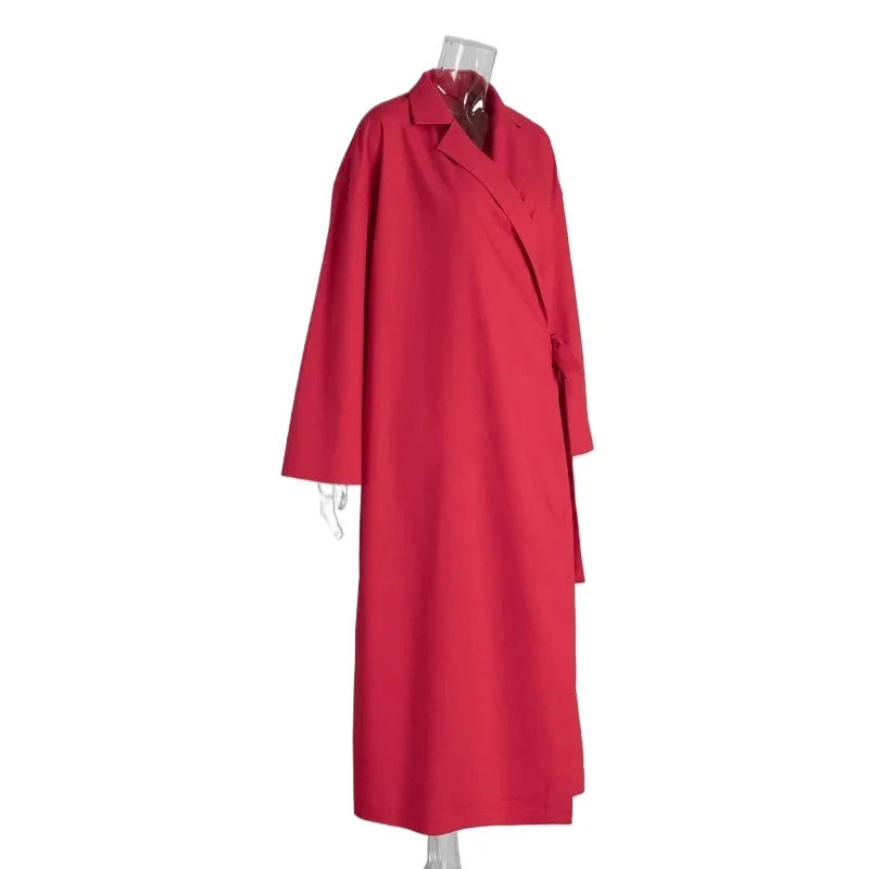 A Loose Robe with A Lapel and Solid Color Striped Long Dress New Autumn Collection of Cotton and Linen Dress for Women 2026