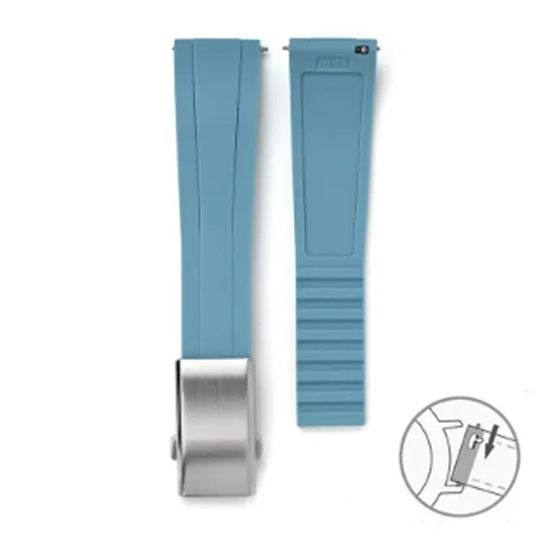 CTS Liquid Silicone Strap for Rolex Submariner Omega 20-22mm Light Blue Deployment Clasp Cut To Size Men Replacement Watch Band