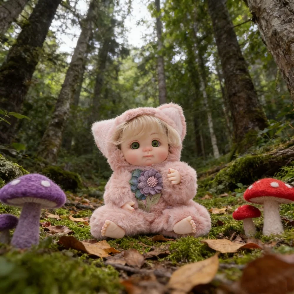 Cloveray authentique 10 pouces a été peint poupée reborn mignonne grands yeux rose en peluche oreille de renard jouet cadeau ornements de bureau pendentif de sac.