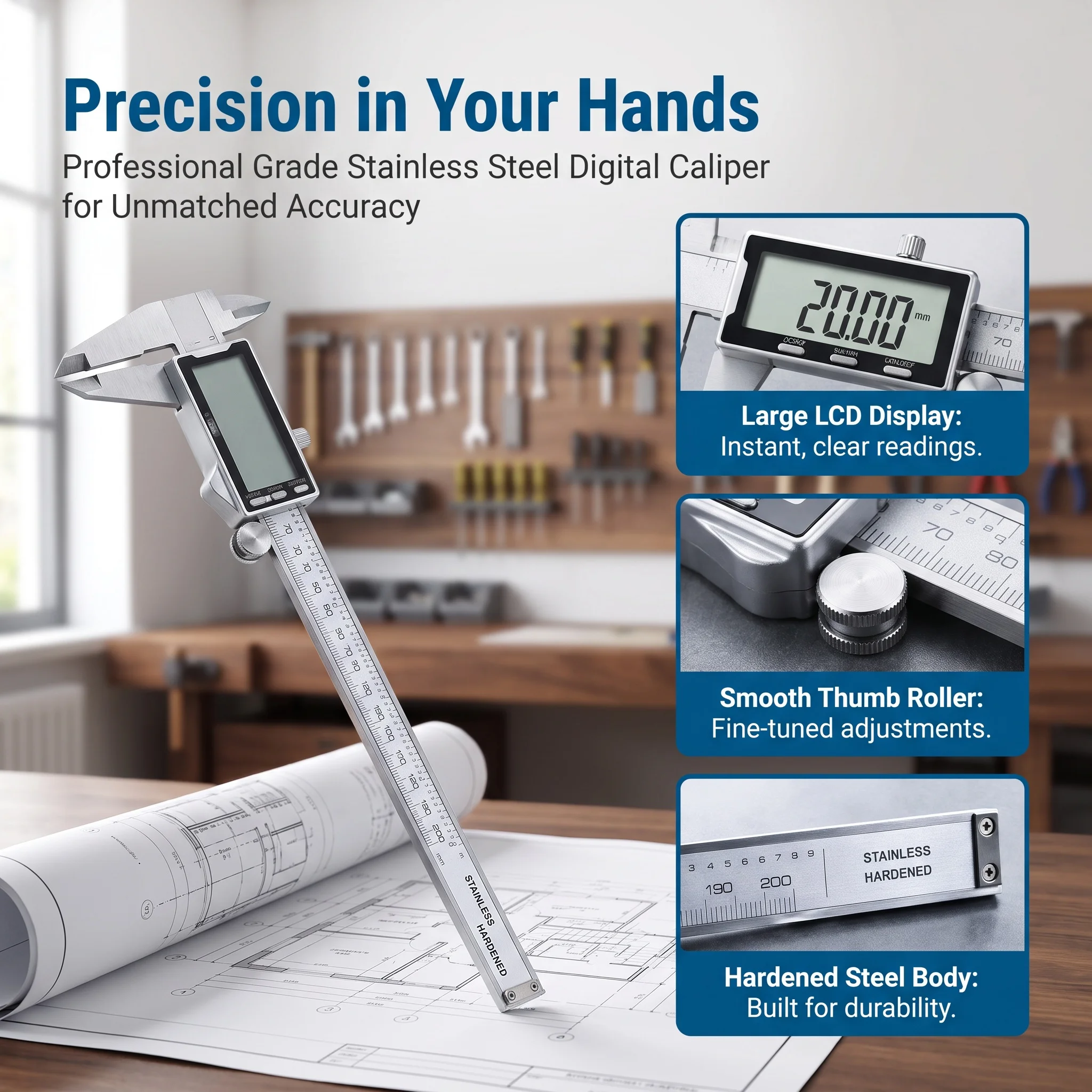 6 Inch 150mm Digital Vernier Caliper Stainless Steel Micrometer Measuring Tool Depth Ruler