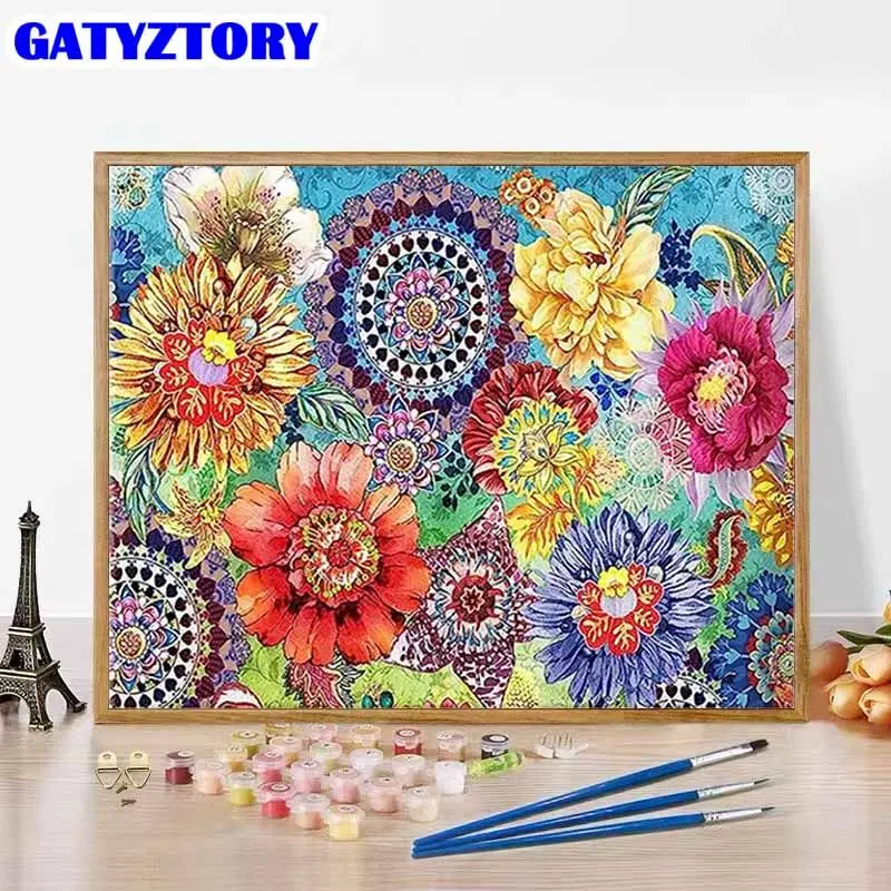 

GATYZTORY 40x50cm Pictures By Number Colorful Flower Handpainted Kits Drawing Canvas Coloring Oil Painting Home Decoration