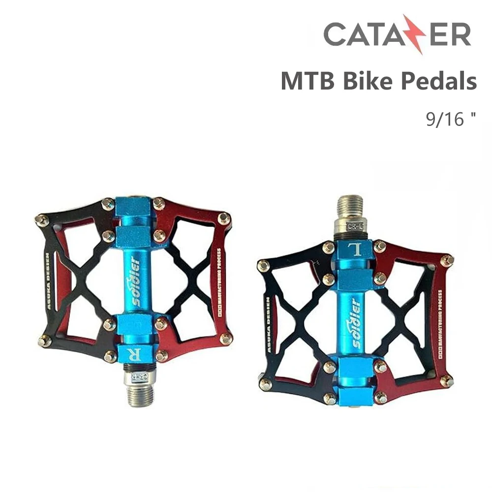 CATAZER MTB Bike Pedals Cycling Pedal 3 Bearing Aluminum Alloy Pedals Flat Bicycle Pedals Platform for Mountain Bike BMX 9/16 