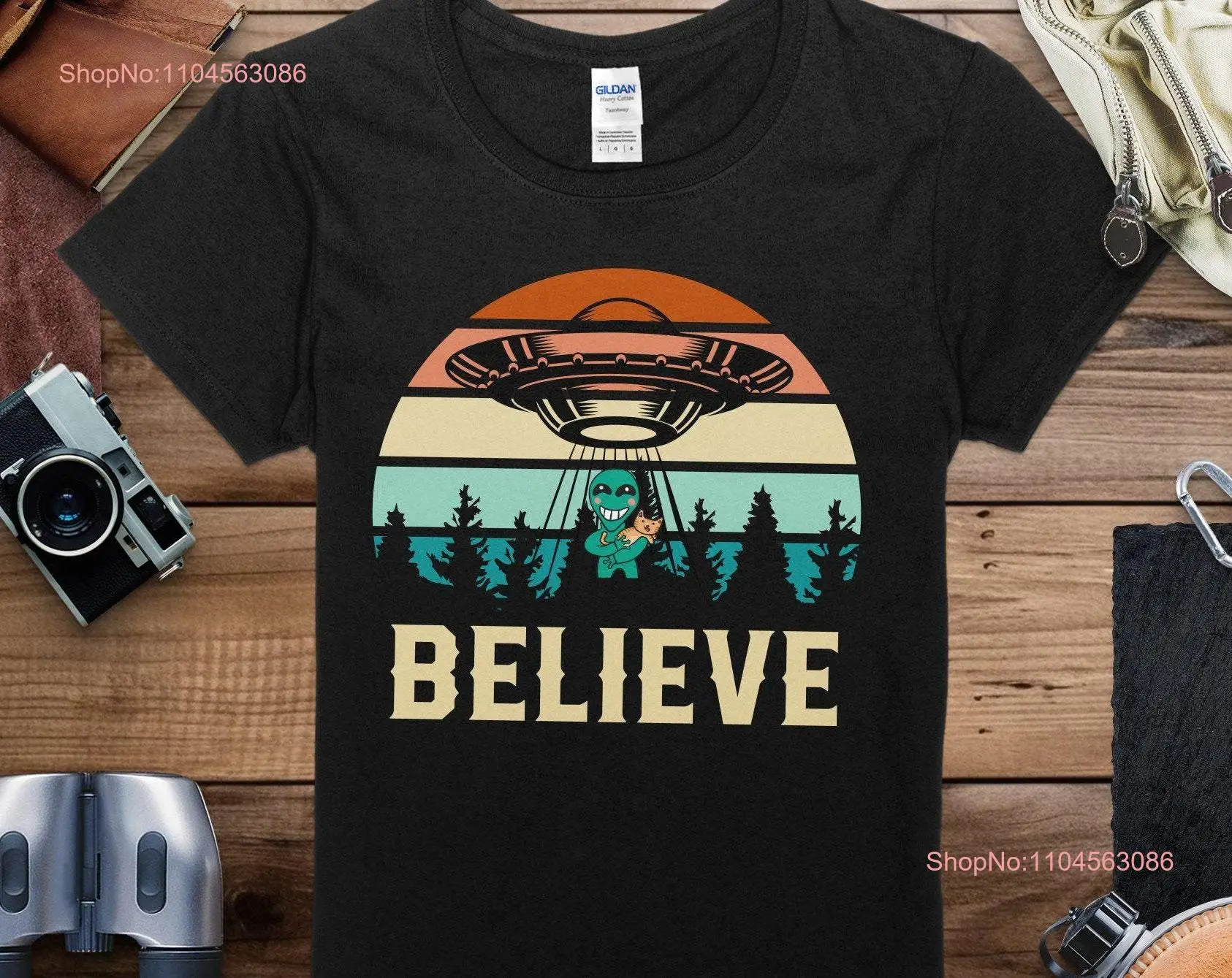 

Футболка Alien UFO Abduction Believe, зеленая футболка с изображением кота в стиле ретро, внеземный космический корабль, искусство с длинными или короткими рукавами