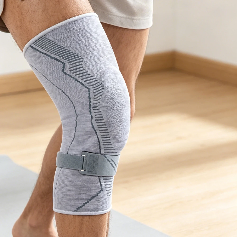 Heavy-Duty Compression Knee Sleeve Gel Cushion Detachable Strap for Trail Running Climbing Cardio Training Reliable Knee Guard