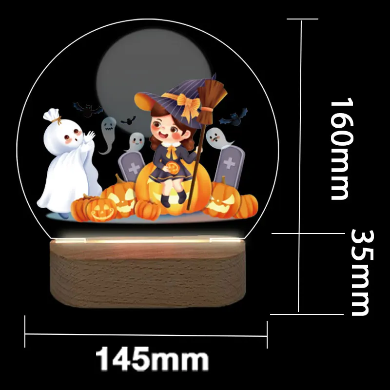 Veilleuse LED USB personnalisée avec base en bois, lampe de nuit, décoration d'Halloween, impression de documents, maison, chambre de bébé et de mère