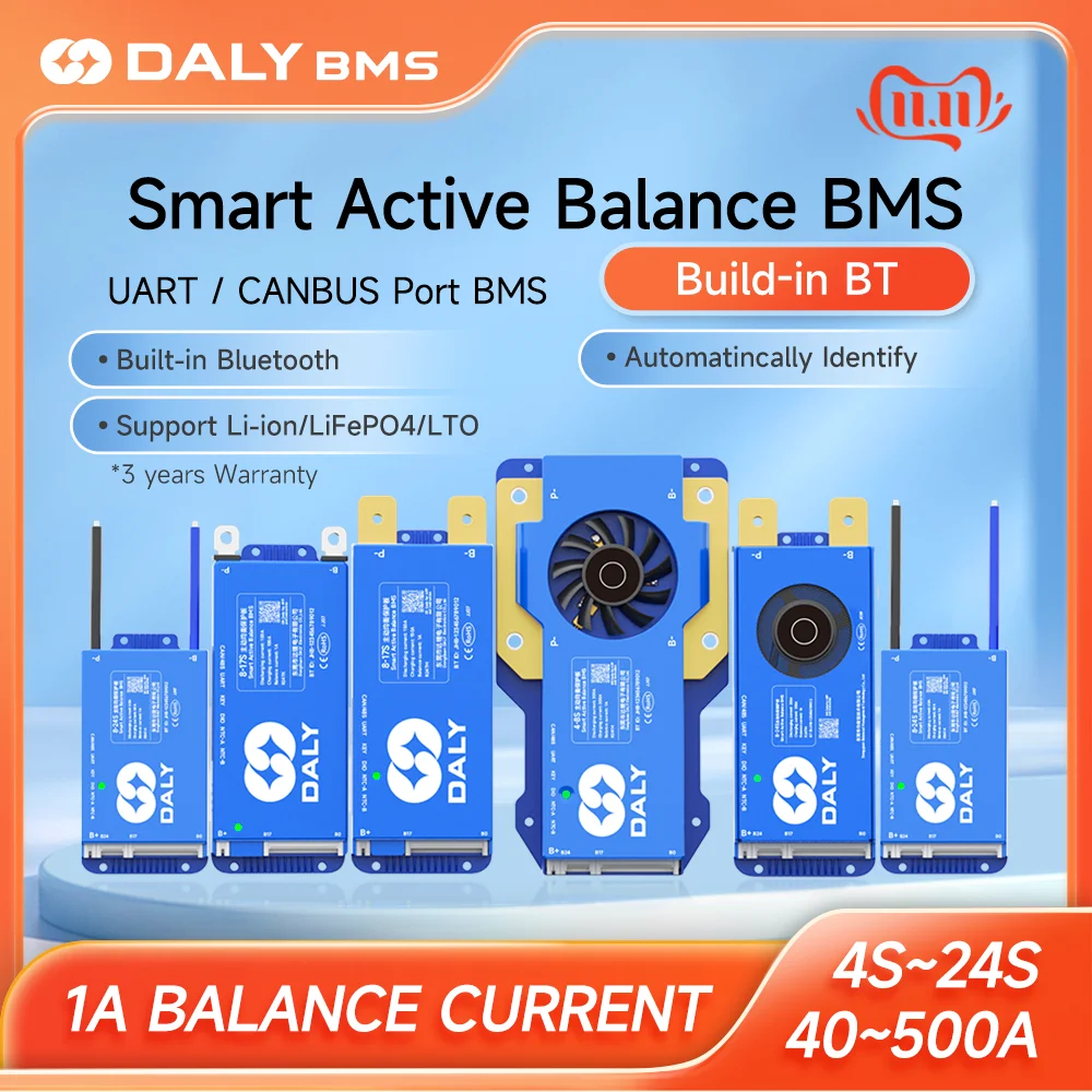 Daly BMS Smart BMS Wifi BMS 1A Active Balance Current BMS 4S 16s Bluetooth 4S 8S 40A 60A 80A100A 150A Lifepo4 Li-ion CAN BMS