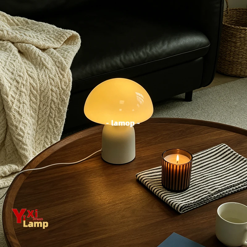 Murano Glass Silk Half-Dome Table Lamp French Cream Bedside Lamp 3 Color Gentle Warm Light for Reading Book Desk Sweet Homestay
