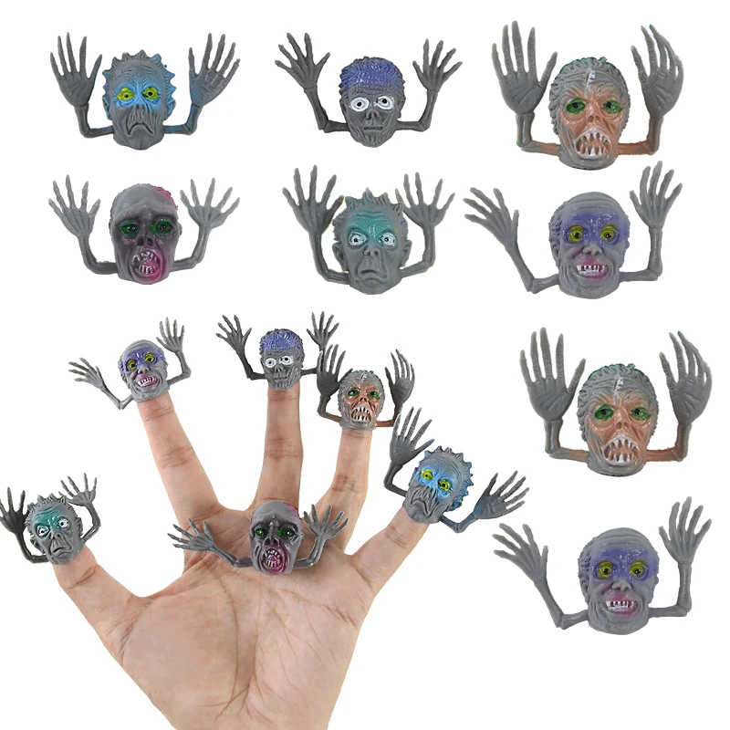 6 Stück Monster Horror Zombie Finger Puppen decken Mini Ghost Head Zombie Geschichte Zeit Witz Neuheit Spielzeug Halloween Party Dekoration