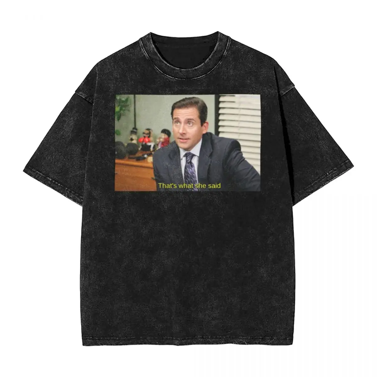 That\'s What She Said Michael Scott The Office Washed T Shirt Streetwear Hip Hop T-Shirt Tv Show Tees Tops for Men High Street