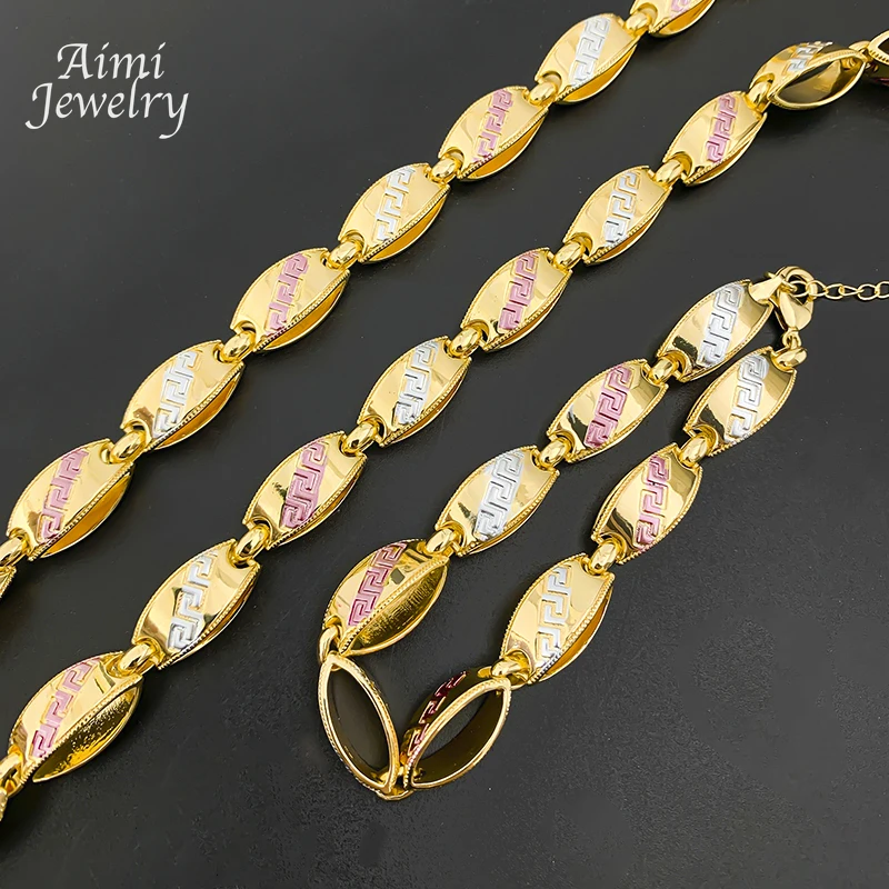 Ensemble de bijoux plaqués or 18 carats, trois tons, deux tailles, Hip Hop, longue chaîne, ras du cou doré, collier, Bracelet, ensembles de bijoux, cadeaux de fête