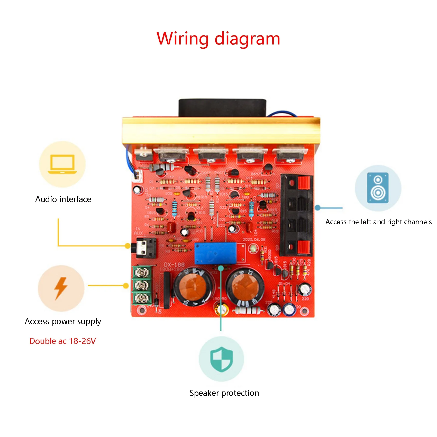 Power Amplifier Audio Board 180W+180W 2.0 Channel FET Speaker Amplifier Sound Preamplifier Dual AC18V-26V with Fan