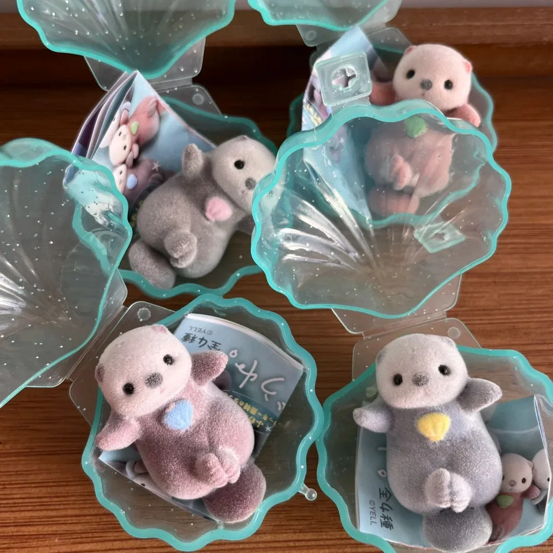 정품 Yell Fluffy Flocky Sea Otter Shell Figure 장난감 미니 4.5cm 귀여운 해양 동물 가족 Gashapon 장식품 아이 생일 선물