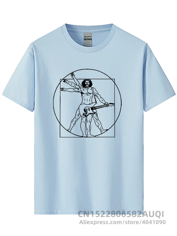 Da Vinci guitar funny T-Shirt men Vitruvian Man rock band Vintage Graphic Music Novelty streetwear t shirt men homme men clothes