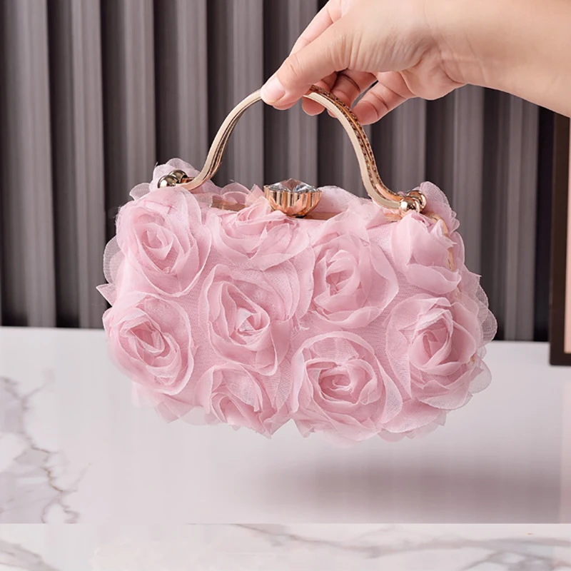 

Pink Tote Bag Flower Shoulder High-end Spring Bag 2026 Luxury Designer Diamond Handbags for Woman Elegant Evening Wedding Clutch