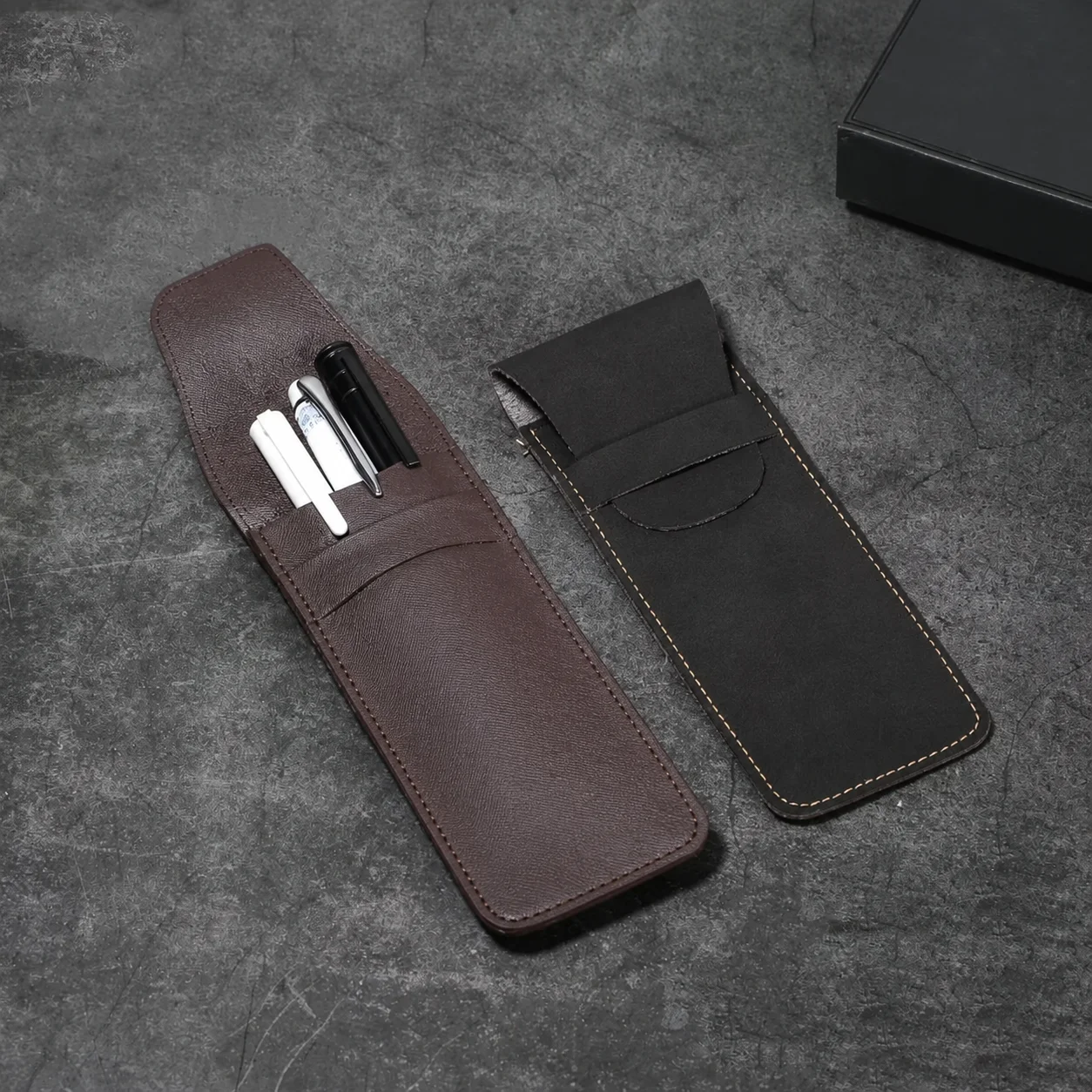 Vintage Frosted PU Leather Flap Pen Case High-end Fountain Pen Protective Sleeve Large Capacity Double Set of Pen Case