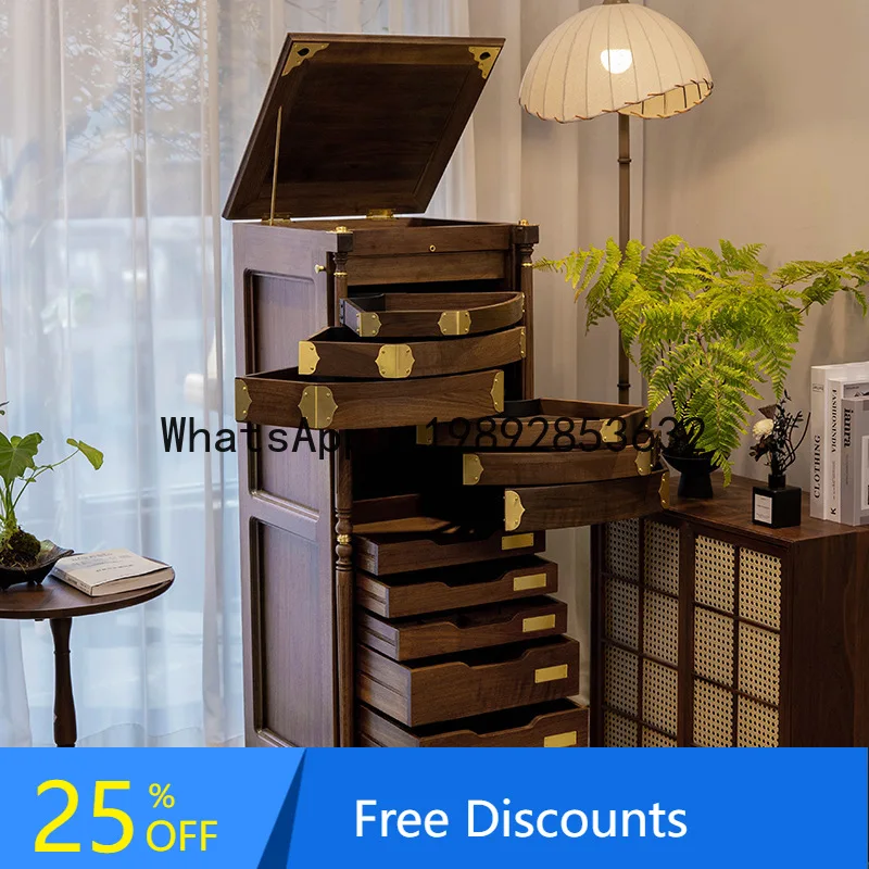 CZ Black Walnut Tea Cup Tea Set Storage Modern Floor-standing Curio Cabinet Tea Set Cabinet