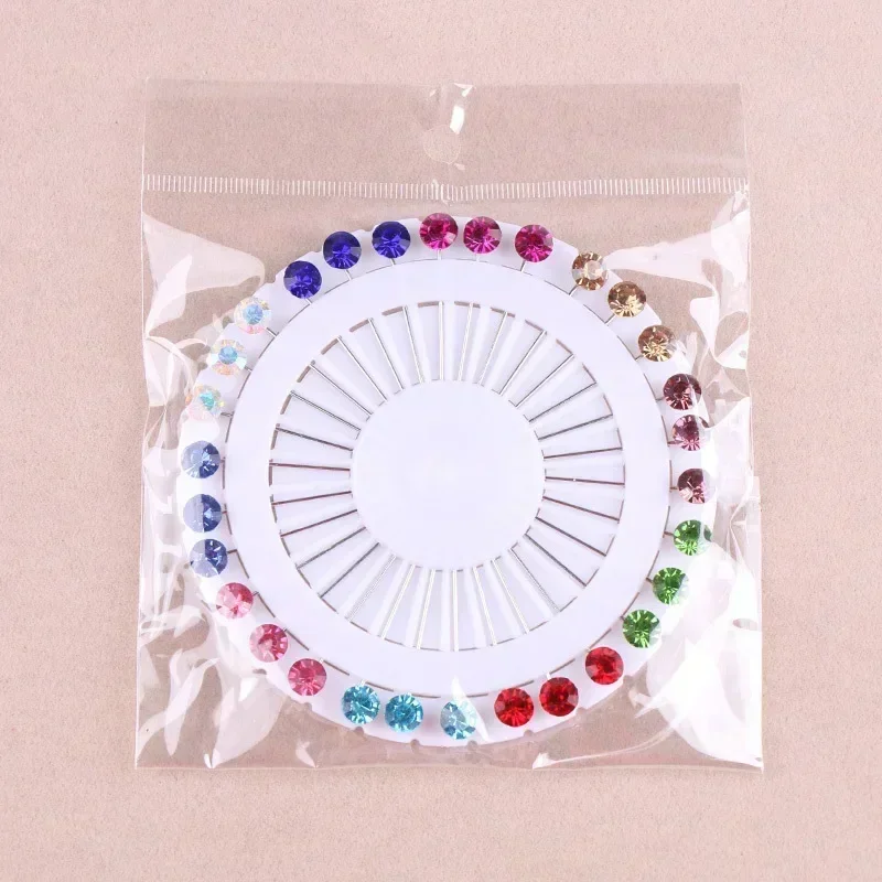 30pcs/set Colorful Crystal Snag Hijab Pins Craft Dressmaking Brooches Jewelry Diamante Wheel Brooch Long Pins Sewing Snag Scarf