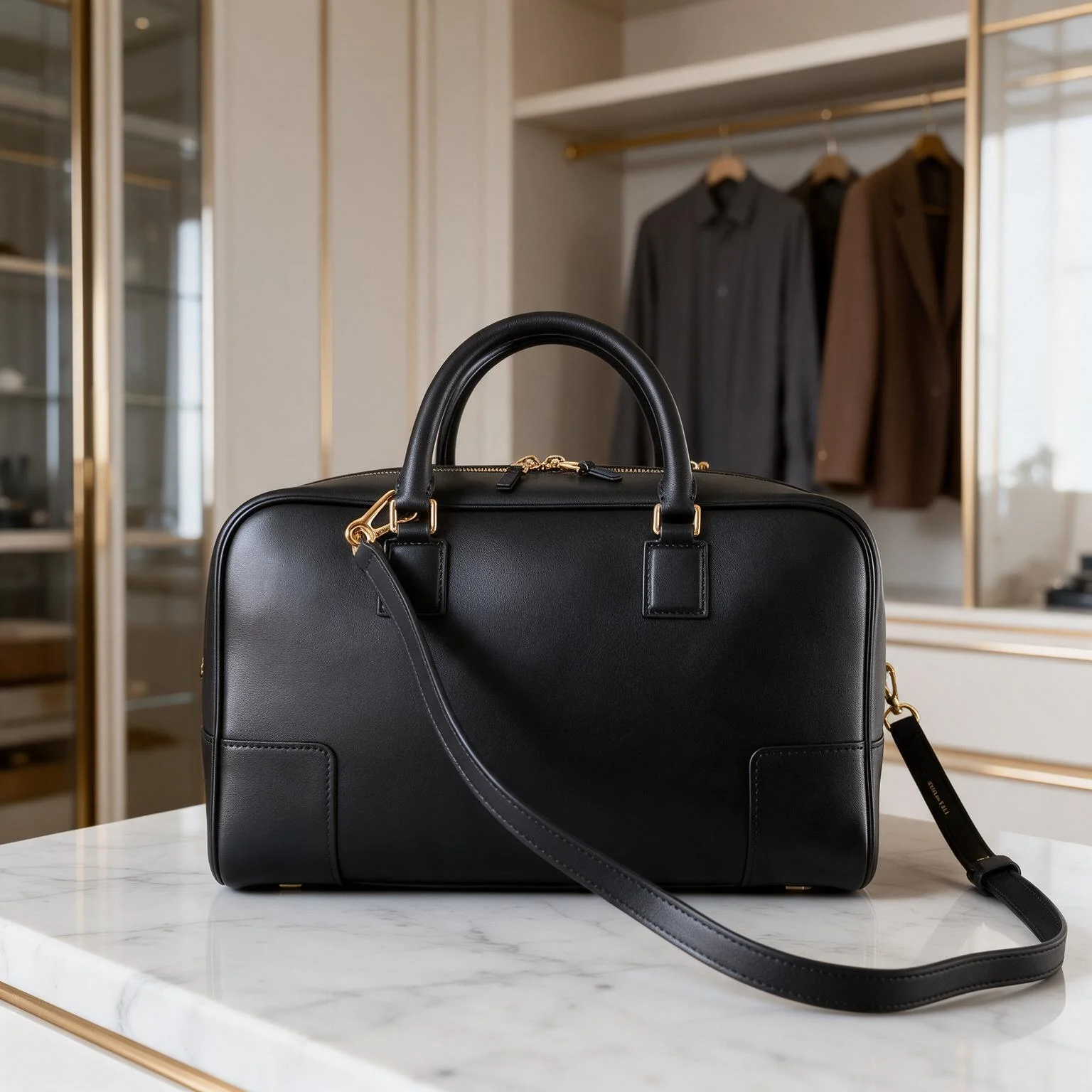 Vintage Boston Handbag for Women Smooth PU Leather Lock Decor Top Handle Bag Detachable Crossbody Strap