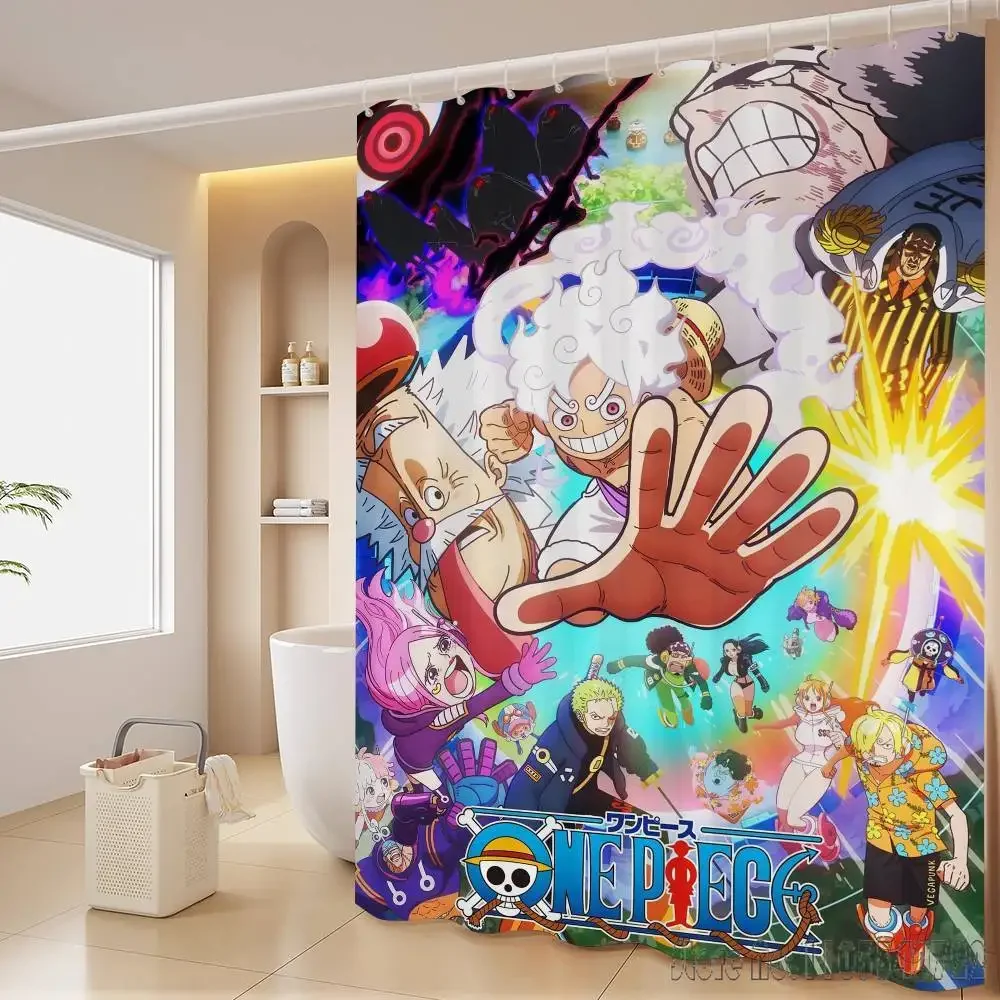 

Шторка для душа One Piece Luffy Gear 5, аниме-дизайн, водонепроницаемая ткань, с крючками, декоративная занавеска для ванной комнаты