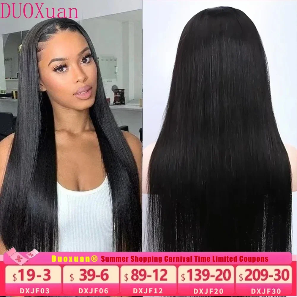 

DUOXuan Long Bone Straight Wigs 13x6 HD Lace Frontal Wig Brazilian High Density Virgin Hair 34 Inch Pre Plucked Natural Black