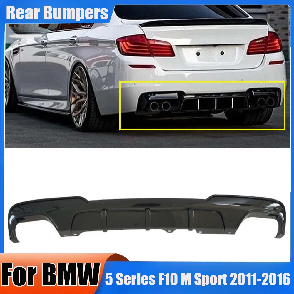 Rear Bumpers Diffuser For BMW 5 Series F10 M Sport 2011-2016 Glossy Black Bumper Lip Splitter Rear Outlet Spoiler Guard