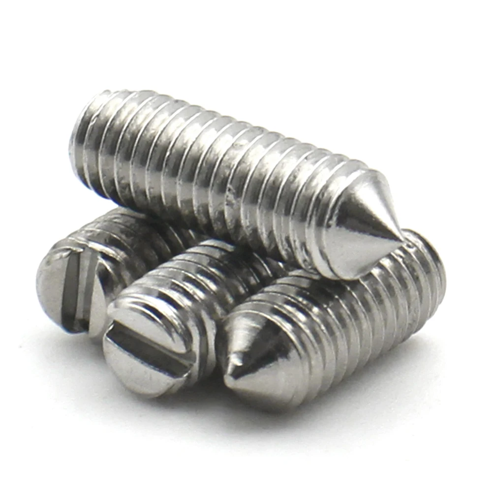 10pcs M1.6 M2 M2.5 M3 M4 M5 M6 DIN553 A2-70 304 Stainless Steel Slotted Tip Set Screw Machine Thread Cone Point Grub Screws