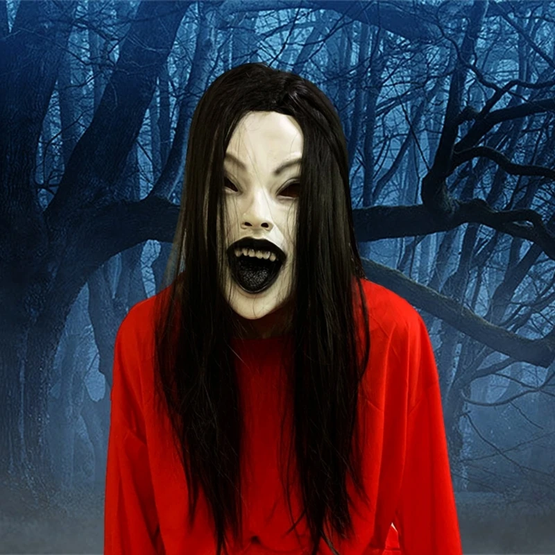 Straszna kobieta nakrycie głowy długie włosy straszne kobiety impreza z okazji Halloween Cosplays kostium bardziej przerażające nakrycie głowy Horror rekwizyt