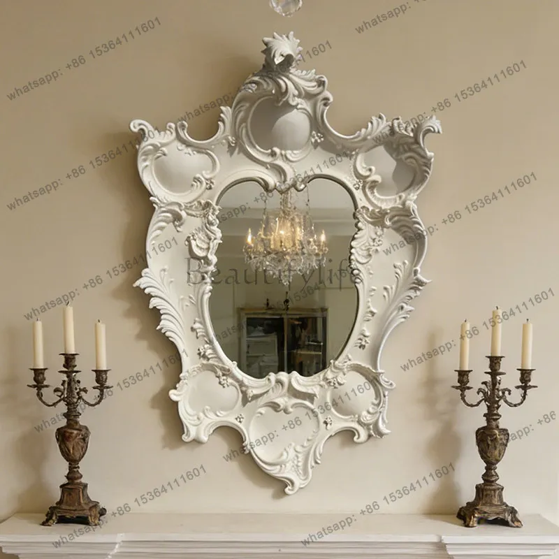 LS European light luxury makeup mirror antique white high value dressing wall hanging French wall decorative mirror