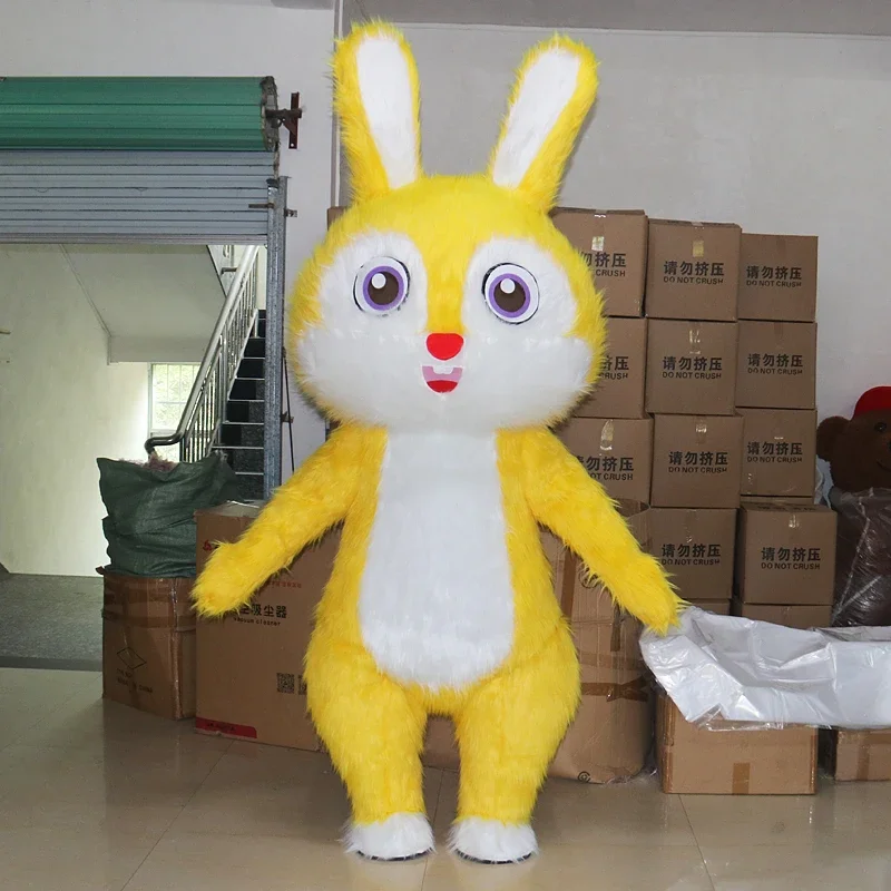 

Желтый надувной костюм кролика-талисмана для взрослых, рекламный, для Хэллоуина и Рождества, мультяшное животное, без батареек