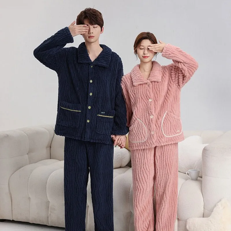 

Pijama Feminino Thicken Warm Men Winter Sleepwear Set New Couple Home Clothes Flannel Coral Fleece Nightwear Pajamas Women