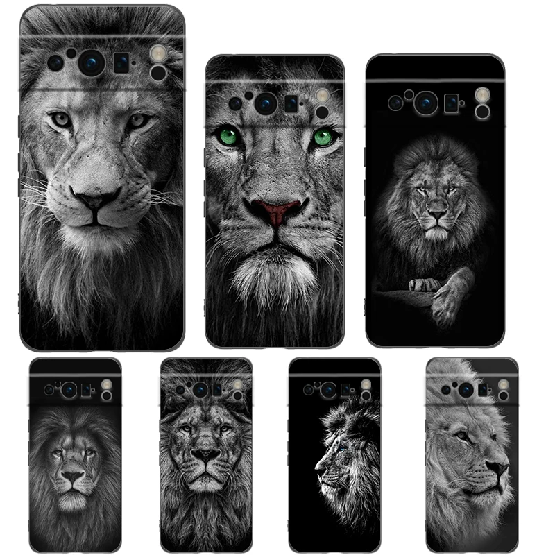 Lion Wild Animals Phone Case For Google Pixel 8 7 6 Pro 6A 7A 5G Soft Silicone Shockproof TPU Black Cover Fundas