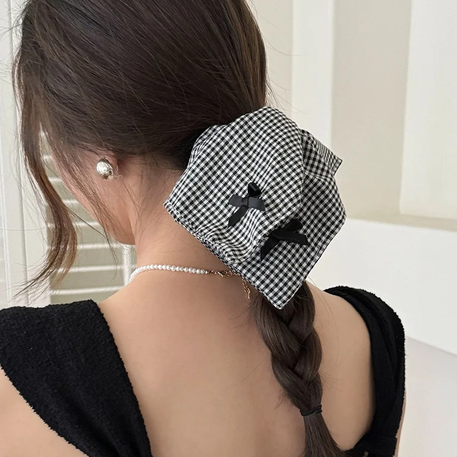 Women\'s Scrunchies Sweet Style Headwear Ballet-style Bow Colon Scrunchie Check Square Headband  Haarschmuck Hair Accessoires Tie