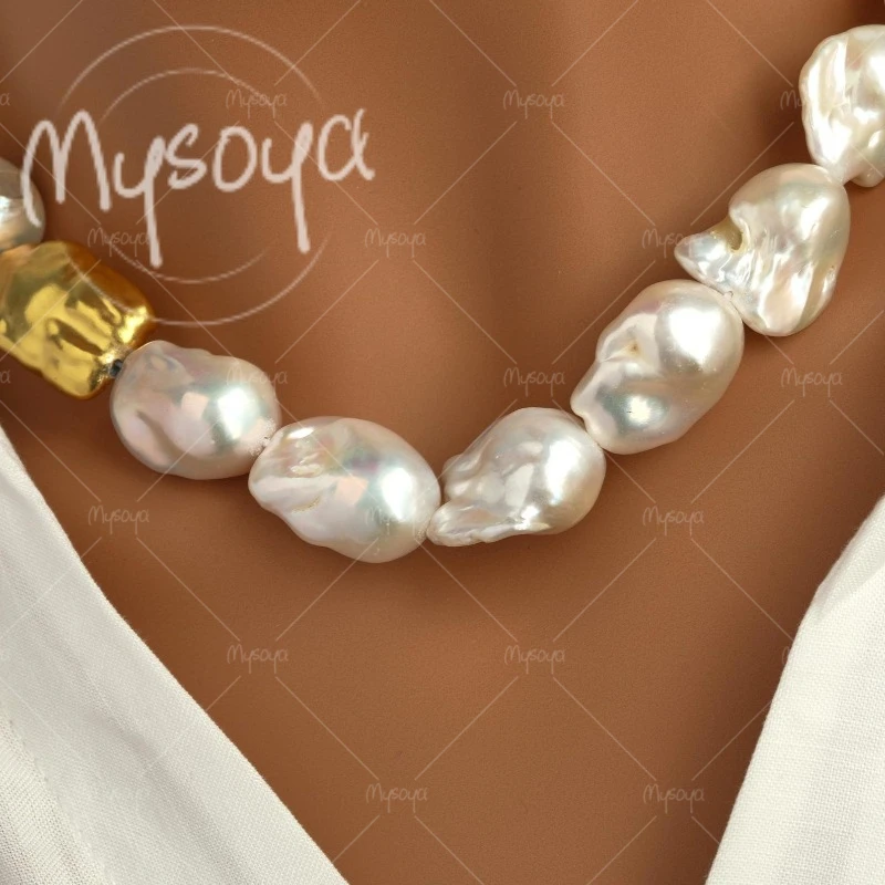 

MYSOYA 11-14mm Large White Baroque Pearl Necklace, Perfect for Wedding/Party/Mother's Day Gift A0545