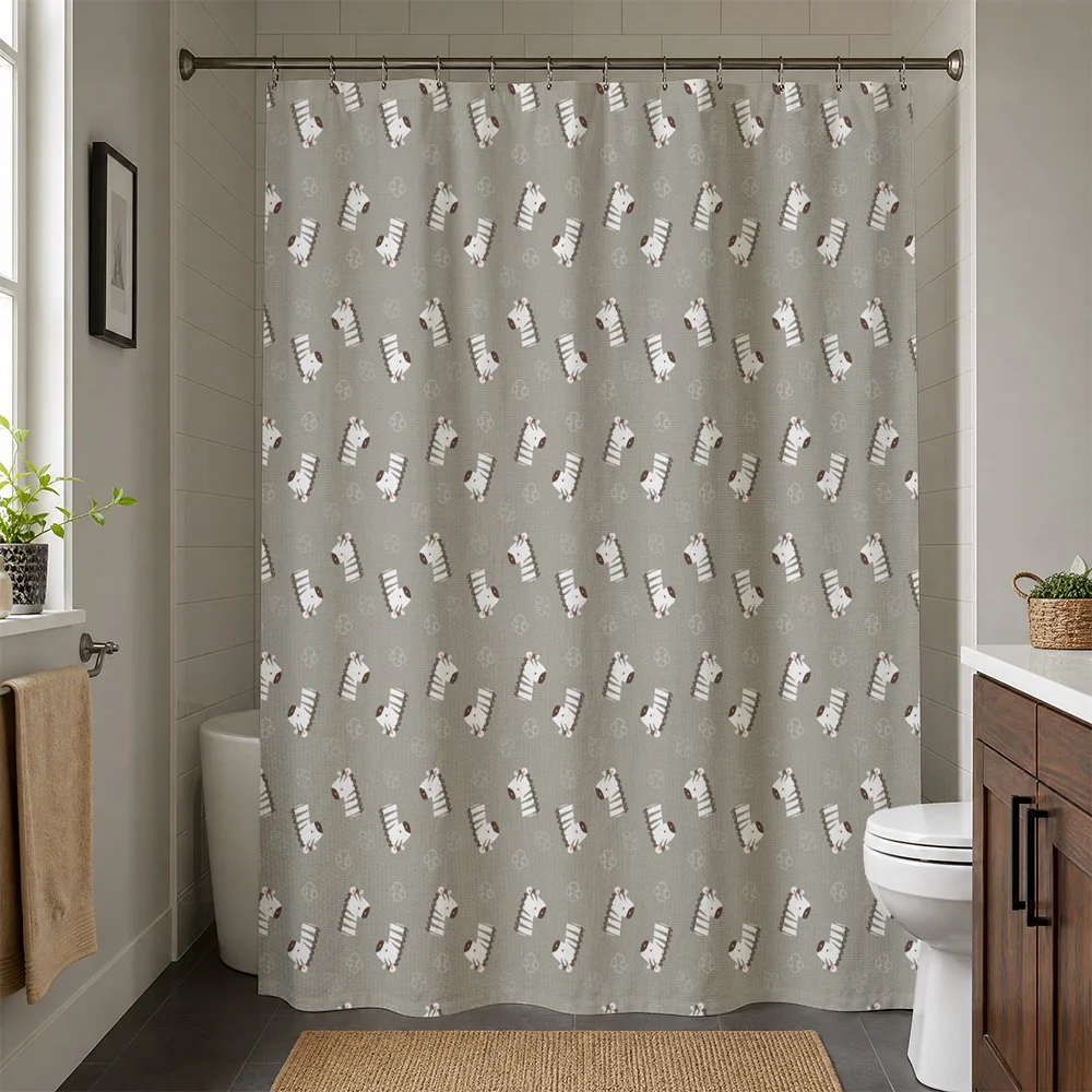 Waterproof Shower Curtain Bathroom Shower Screen Cute Baby Pattern Decor Grey Neutral Tone Nursery Bathing Home Accessory