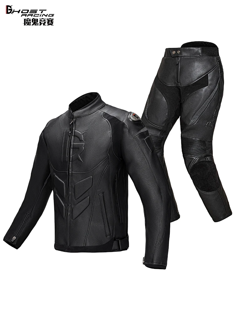 

2025 warm autumn and winter motorcycle leather jacket anti-fall and pants motocross jacket with removable liner