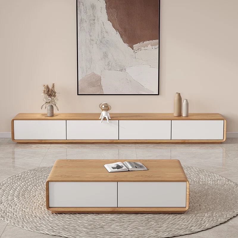 

Modern Minimalist Tv Stand Solid Wood Floor Vintage White Tv Stand Coffee Table Shelf Meuble Tv De Salon Complet Furniture