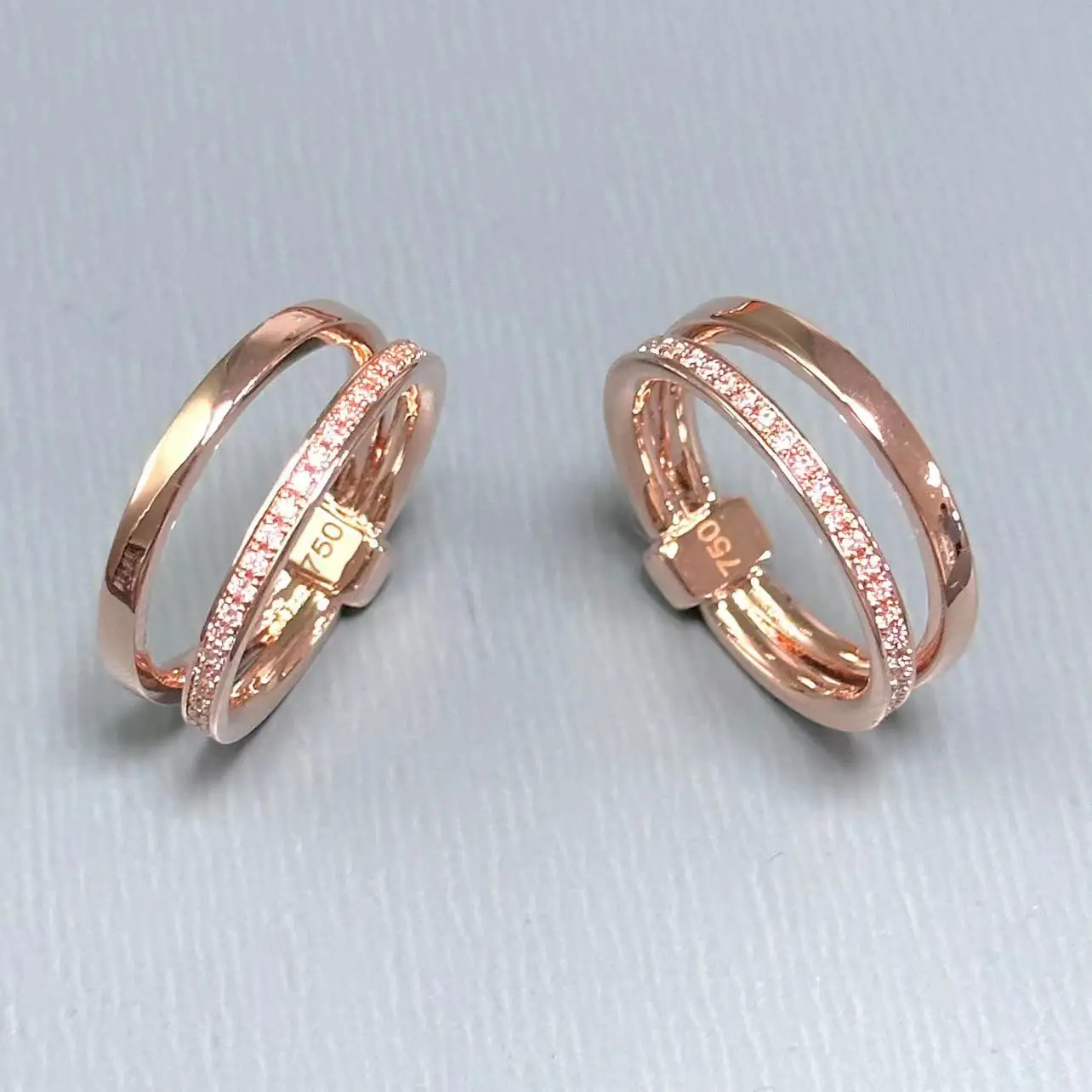 New Elegant P-Together Double-Hoop Zircon Ring Copper With Rose Gold Plated Fashion Jewelry Gift For Women