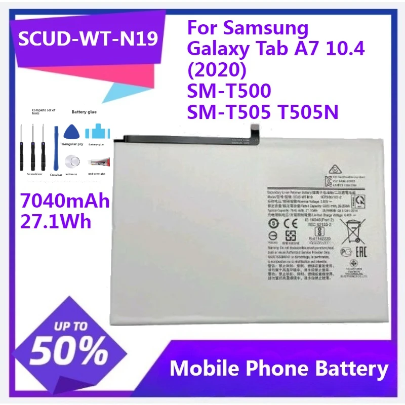

SCUD-WT-N19 Replacement Battery for Samsung Galaxy Tab A7 10.4 (2020) SM-T500 SM-T505 T505N 7040mAh 27.1Wh Battery with Tool