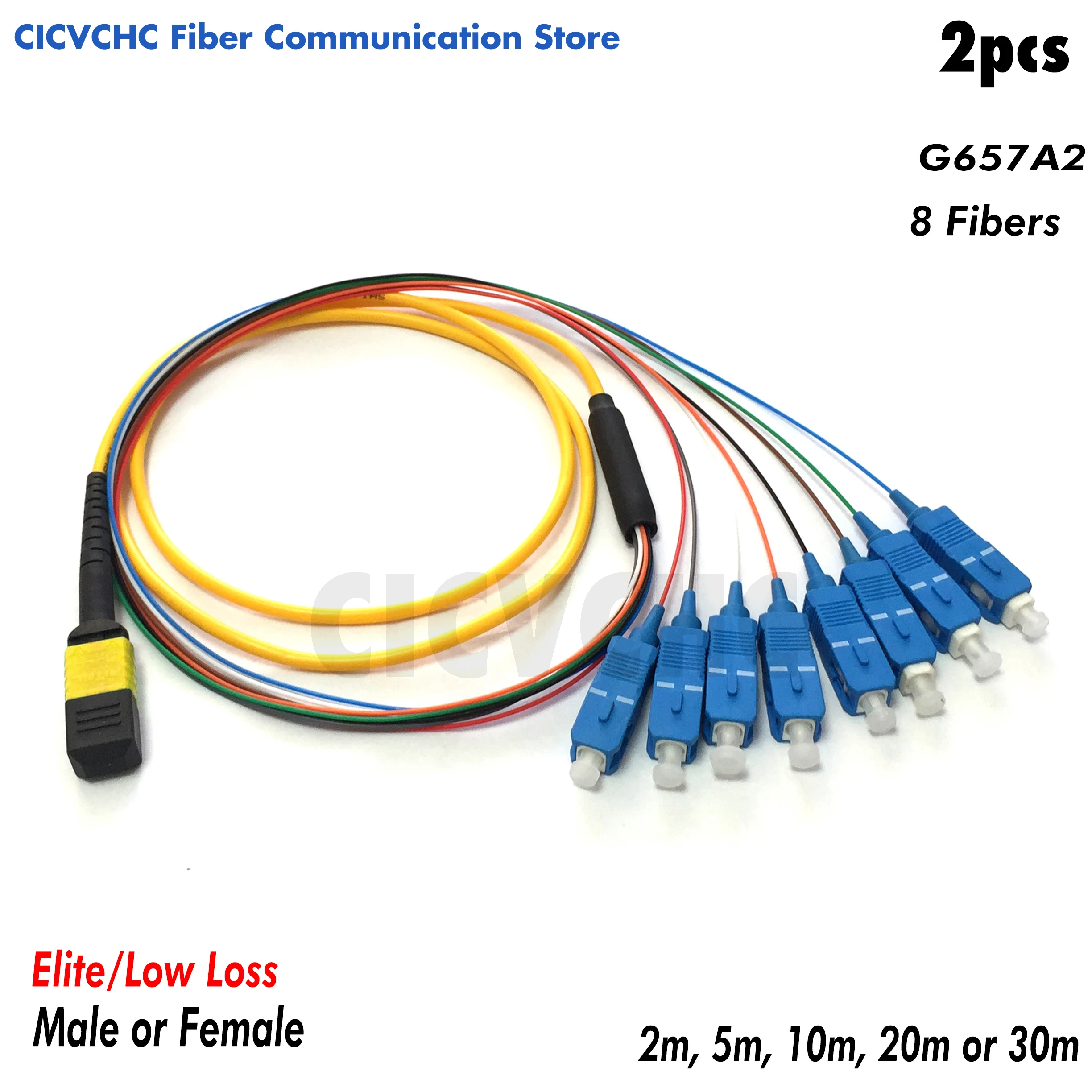 2pcs 8 fibers MPO/APC Fanout SC/UPC, SM Elite Low loss Male, Female, 0.9mm cable, MPO Assembly