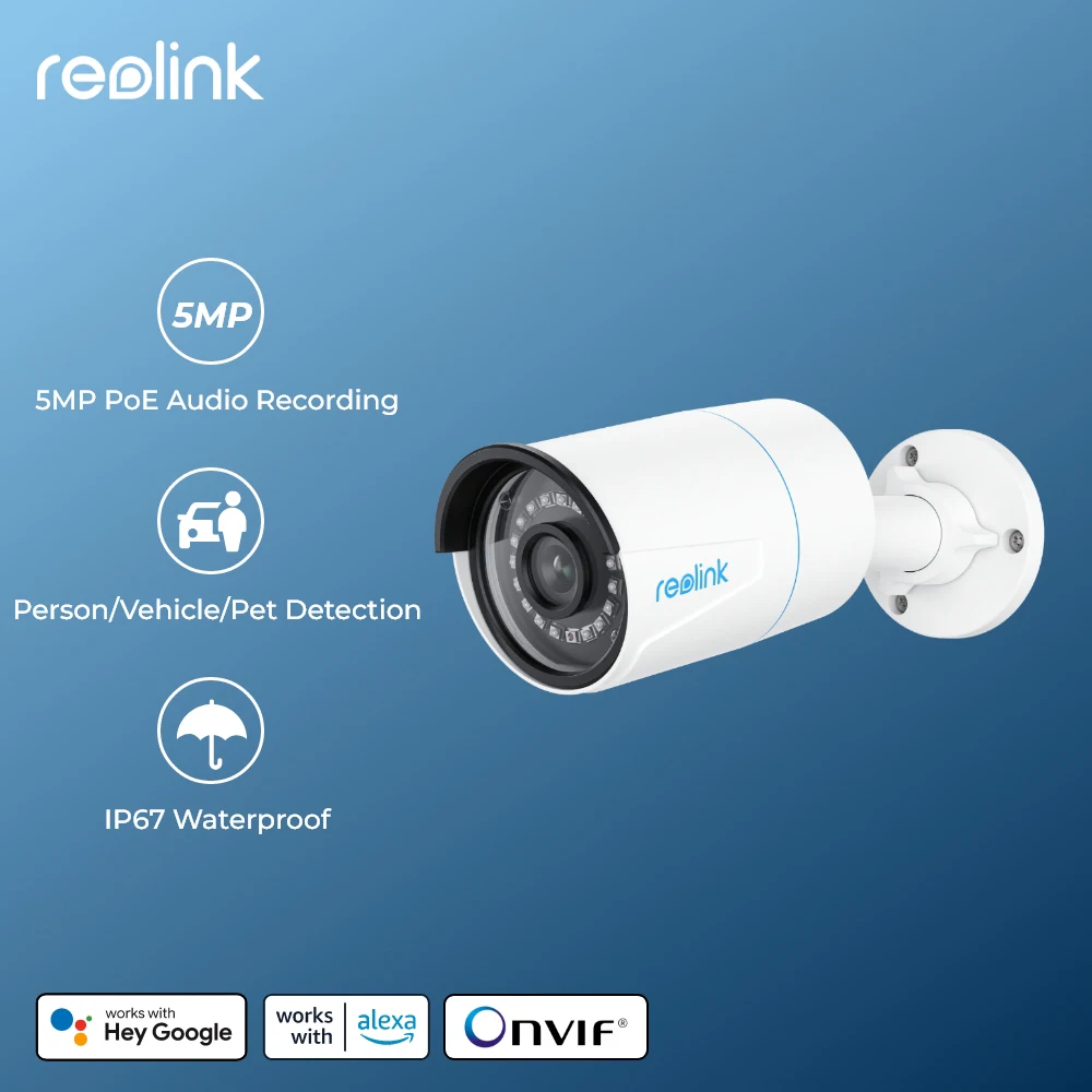 Reolink 스마트 보안 카메라 5MP 야외 적외선 야간 투시경 인간/자동차/애완 동물 감지 POE ip 카메라 RLC-510A 기능