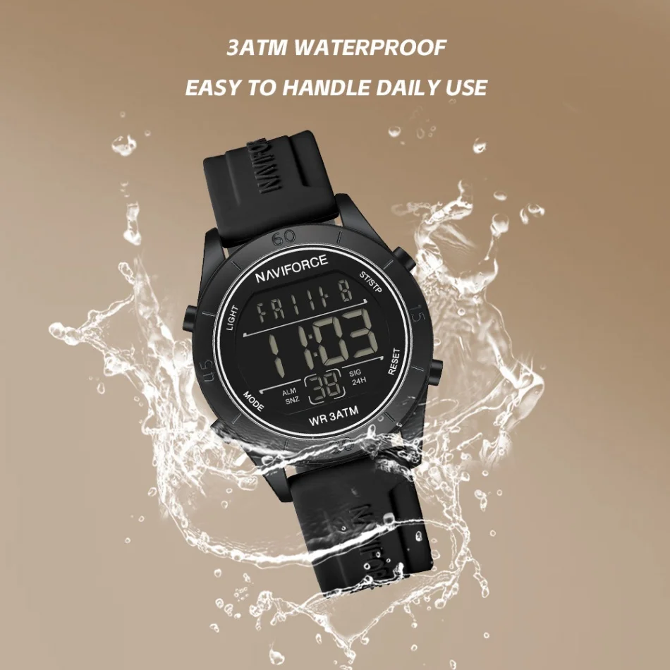 新しい naviforce 液晶デジタルファッションスポーツレディース腕時計抗円形シリコンストラップ電子時計女性のクラシック腕時計
