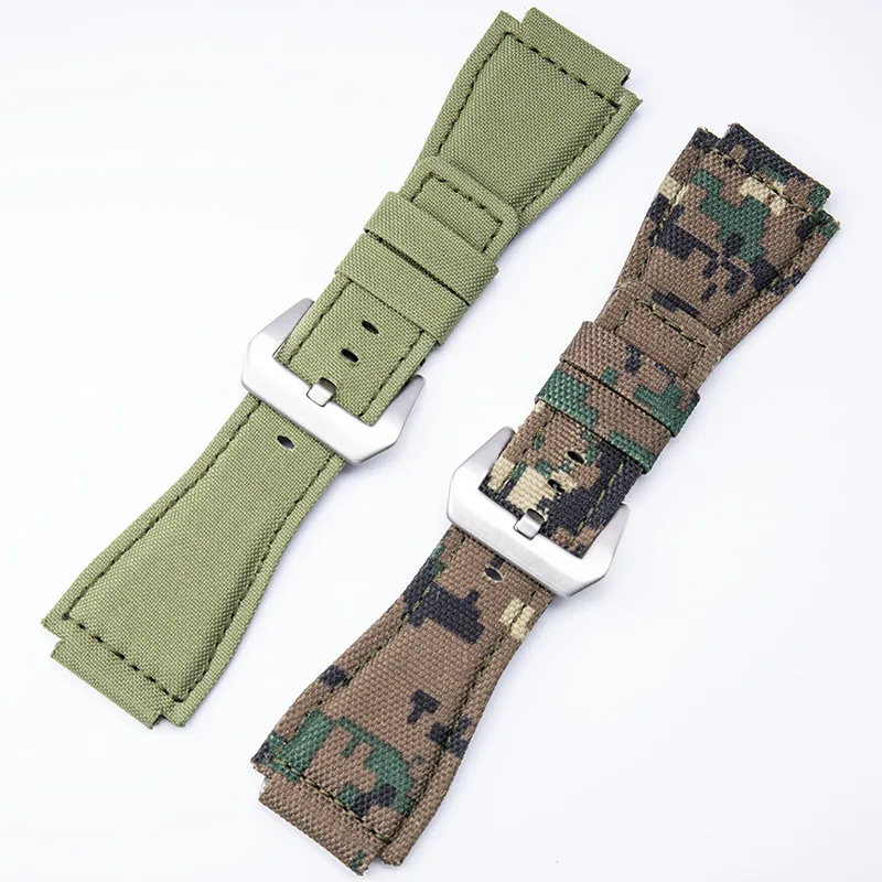 Replacement 34*24mm Camouflage Army Green Canvas Strap for Bell & Ross BR01 BR03 Men's Watch Band Adapter