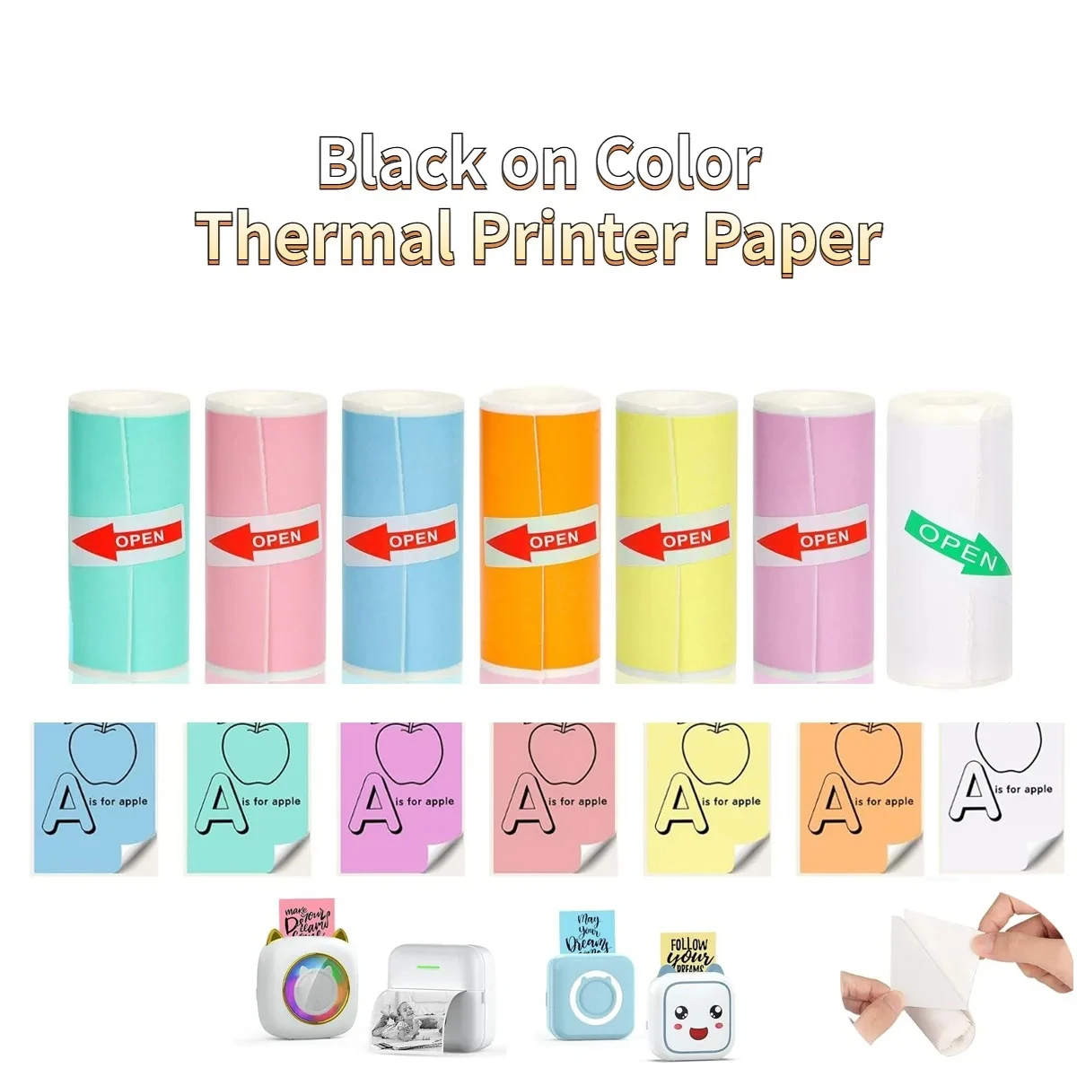 Mini Printer Sticker Paper,Thermal Self-adhesive paper 57*25mm,White &Colour Paper for Pocket Inkless Portable Bluetooth Printe