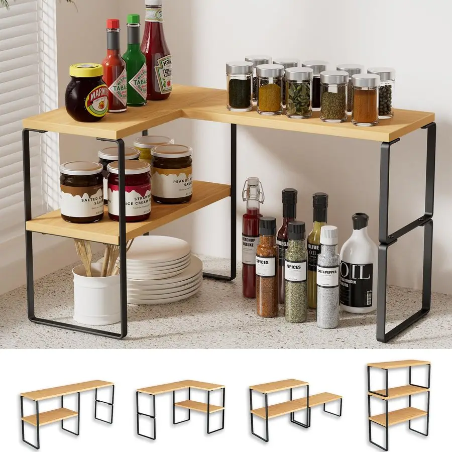 

Countertop Organizer Corner Shelf, 2Tier Adjustable Stackable Corner Shelves for Kitchen, Spice Rack, Coffee Area, Over Sink, Ba