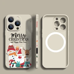 Magnetic Soft Case For iPhone Air 17 16 14 15 13 12 Pro Max 11 For Magsafe Wireless Charge Christmas Snowman Pattern Phone Cover